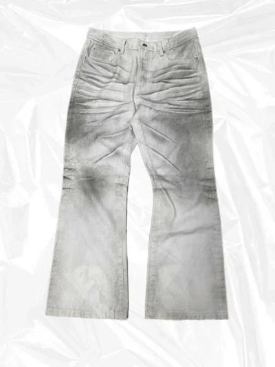 flared dirty denim